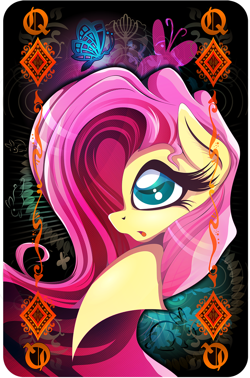 blue_eyes card card_template diamonds_(suit) female hair pink_hair playing_card playing_card_template queen_of_diamonds solo suit_symbol rariedash friendship_is_magic hasbro my_little_pony fluttershy_(mlp) arthropod butterfly equid insect lepidopteran mammal 2015 bust_portrait hi_res portrait