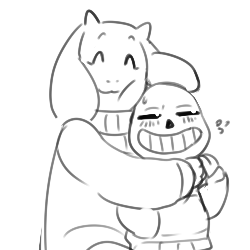 anthro blush bone clothing duo female happy hug love simple_background skeleton smile white_background chibimu undertale undertale_(series) sans_(undertale) toriel animated_skeleton boss_monster_(undertale) bovid caprine mammal undead 1:1 low_res monochrome