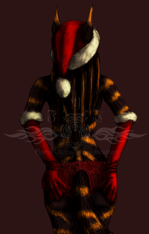 christmas_clothing christmas_headwear clothing female gloves handwear hat headgear headwear holidays lingerie panties santa_hat simple_background solo underwear ykoriana christmas felid mammal pantherine tiger