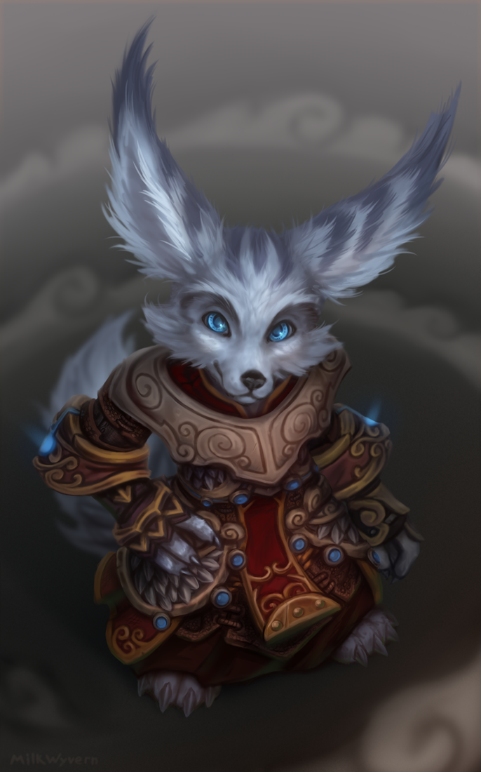 anthro blue_eyes cheek_tuft clothed clothing ear_tuft facial_tuft fully_clothed fur grey_body grey_fur high-angle_view looking_at_viewer male robe solo standing tuft milkwyvern blizzard_entertainment warcraft canid mammal vulpera 2020 full-length_portrait portrait