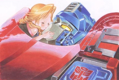 autobot autobot_insignia duo faceplate female kissing machine male not_furry romantic romantic_couple size_difference yellow_eyes yuki_oshima hasbro kiss_players takara_tomy transformers marissa_fairborne optimus_prime human mammal robot low_res