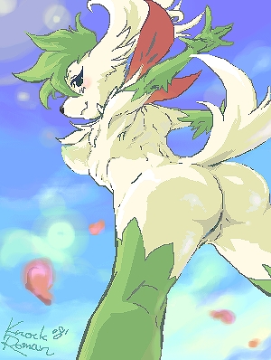 anthro breasts butt butt_focus cloud female outside pokemorph sky skyscape solo tail knock_roman nintendo pokemon generation_4_pokemon legendary_pokemon pokemon_(species) shaymin sky_forme_shaymin 2008 low_res