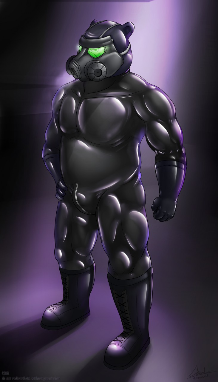 anthro bdsm belly biped black_background bodysuit boots bulge clothed clothing footwear gas_mask glistening glistening_clothing gloves handwear latex latex_clothing latex_skinsuit looking_at_viewer male mask musclegut muscular muscular_anthro muscular_male rubber_clothing shoes simple_background skinsuit slightly_chubby solo standing tight_clothing year archy- westhoff bear mammal 2016 dated digital_media_(artwork) full-length_portrait hi_res portrait signature