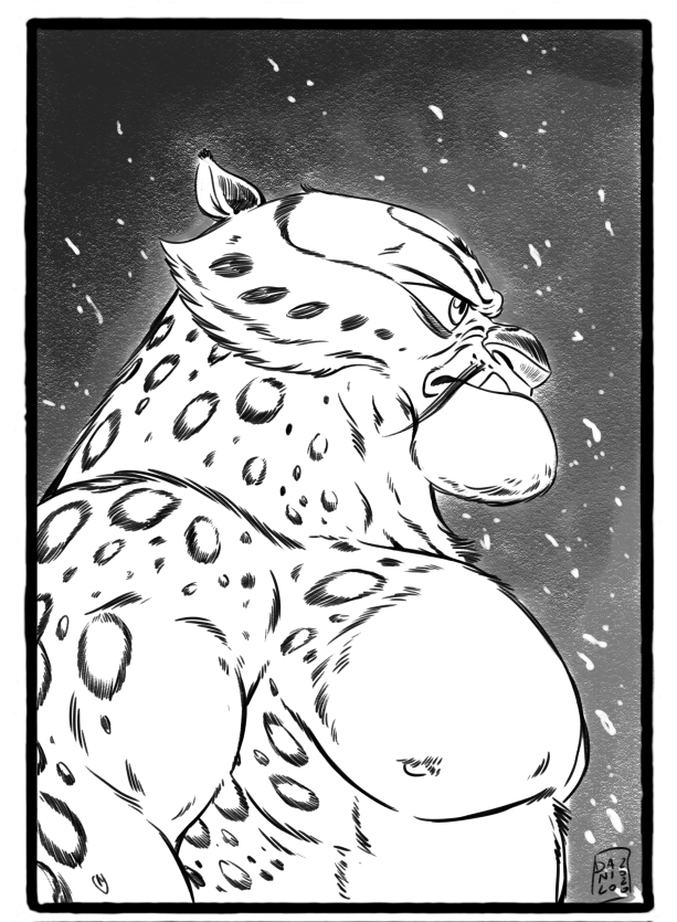 male nipples pecs side_view snow solo furryrevolution dreamworks kung_fu_panda tai_lung_(kung_fu_panda) felid mammal pantherine snow_leopard monochrome