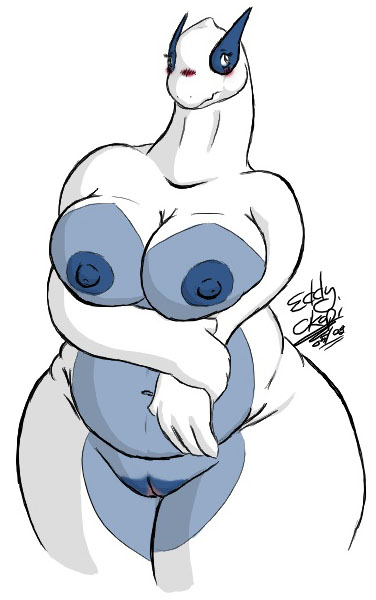 anthro anthrofied big_breasts blush breasts female genitals nipples non-mammal_breasts non-mammal_nipples nude overweight overweight_anthro pokemorph pussy solo thick_thighs wide_hips eddy_okapi nintendo pokemon avian generation_2_pokemon legendary_pokemon lugia pokemon_(species)