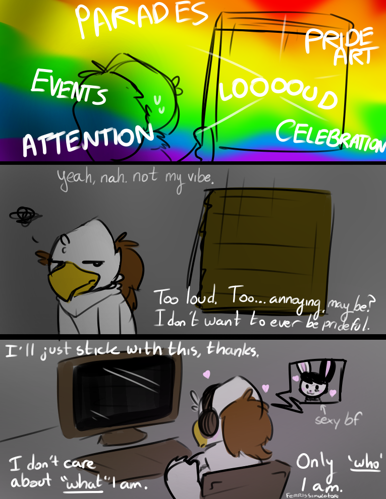 annoyed anthro lgbt_pride male onomatopoeia pride_colors rainbow rainbow_pride_colors six-stripe_rainbow_pride_colors sound_effects text ferrissimulator lgbt_pride_month haywood accipitrid accipitriform avian bird eagle lagomorph leporid mammal rabbit comic digital_media_(artwork) english_text lol_comments