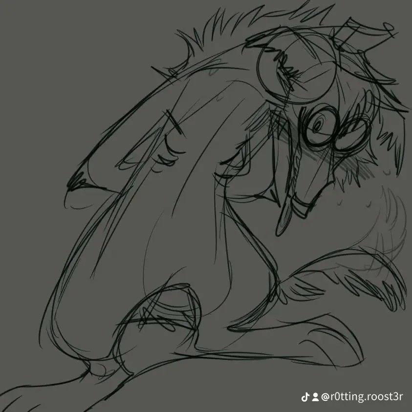 anthro clothing grey_background hat hat_only headgear headgear_only headwear headwear_only male mostly_nude simple_background sitting smile solo text puppy_meats canid canine mammal artist_name sketch
