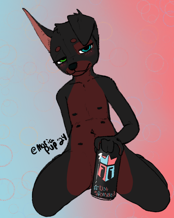 adolescent anthro beverage black_body black_fur black_nipples blush blush_lines brown_body brown_fur can container convenient_censorship ear_tuft energy_drink female floppy_ears fur gradient gradient_background head_tuft heterochromia holding_can holding_container holding_object looking_at_viewer multi_nipple multicolored_body multicolored_fur navel nipples nude simple_background smile solo text tuft two_tone_body two_tone_fur young young_anthro young_female moriapup reign_total_body_fuel moria_(moriapup) canid canine canis dobermann domestic_dog mammal pinscher 2023 2024 digital_media_(artwork) english_text signature