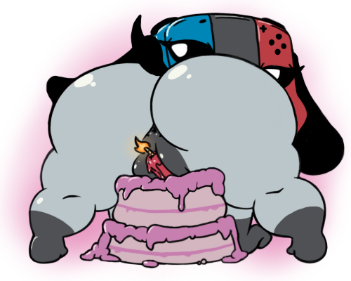 all_fours anthro anus big_butt butt butt_focus cake candle dessert female food food_fetish food_play genitals half-closed_eyes looking_at_viewer looking_back looking_back_at_viewer narrowed_eyes nude pussy rear_view short_stack solo thick_thighs wide_hips darkboss nintendo nintendo_switch switch_dog canid canine canis domestic_dog mammal 2020 5:4 low_res