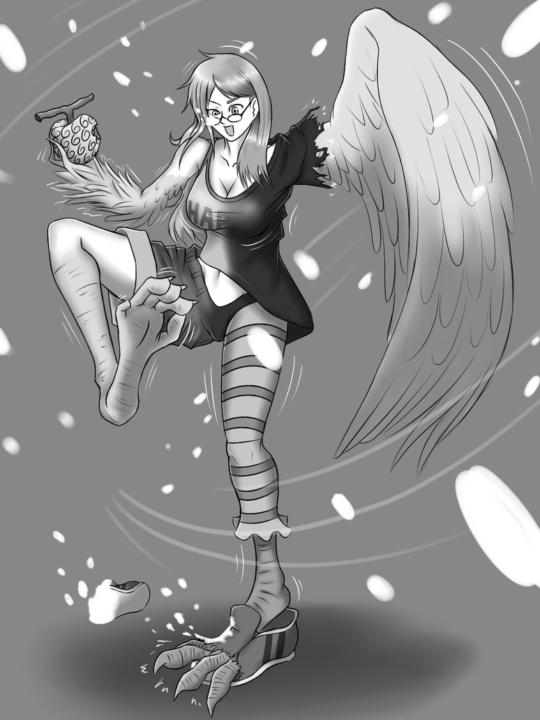 breasts claws devil_fruit feet female prehensile_feet snow solo toe_claws toes transformation kaiza-tg european_mythology greek_mythology mythology one_piece monet avian harpy mythological_avian mythological_creature 3:4 monochrome