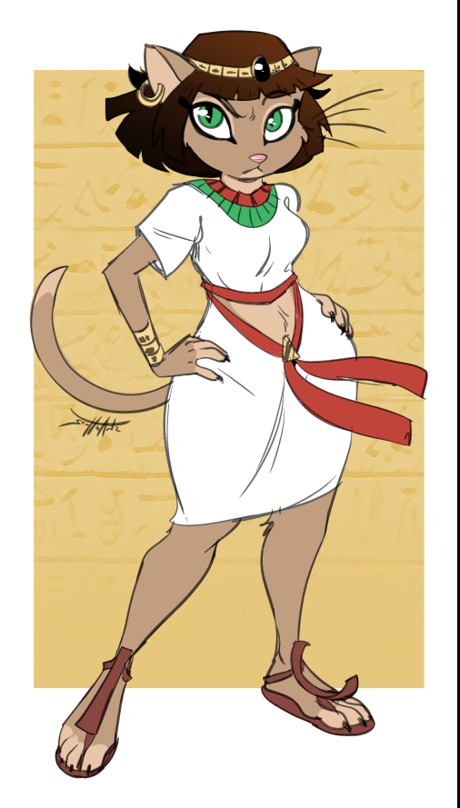 4_toes anthro bob_cut clothed clothing ear_piercing ear_ring egyptian egyptian_clothing feet female footwear green_eyes hair jewelry piercing pupils ring_piercing sandals shoes slit_pupils solo tail toes scottyartz disney donald_duck_(comics) amneris domestic_cat felid feline felis mammal 2023