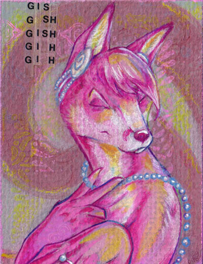 anthro biped classy eyes_closed female fur gem jewelry necklace pearl_(gem) pink_body pink_fur solo heavyteeth uaykan celaeno gish canid canine fox mammal 2007 bust_portrait character_badge_(artwork) pastel_(artwork) portrait traditional_media_(artwork)