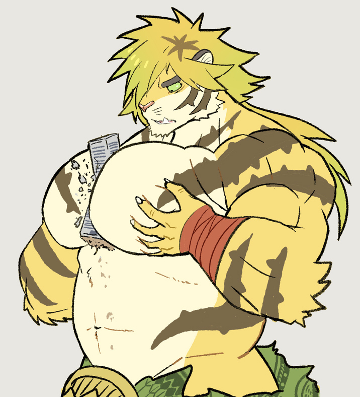 abs anthro between_pecs building crushing_object fur green_eyes macro male muscular muscular_anthro muscular_male pecs skyscraper solo striped_body striped_fur stripes yellow_body yellow_fur ryulabo lifewonders tokyo_afterschool_summoners macan_(tas) felid mammal pantherine tiger