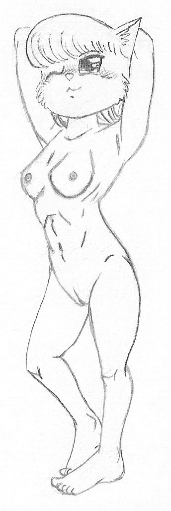 anthro blush breasts female genitals nude pussy solo unknown_artist maple_town palm_town domestic_cat felid feline felis mammal black_and_white monochrome sketch