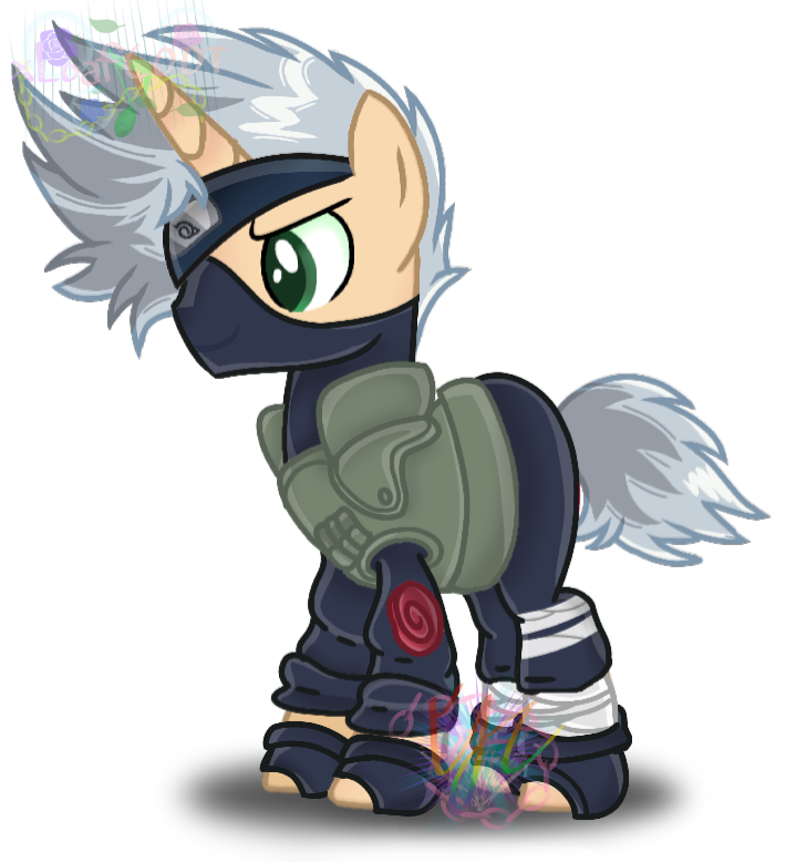 feral green_eyes horn male ninja ponification smile solo warrior xkashtrineyc hasbro my_little_pony mythology naruto kakashi_hatake equid equine mammal mythological_creature mythological_equine unicorn alpha_channel