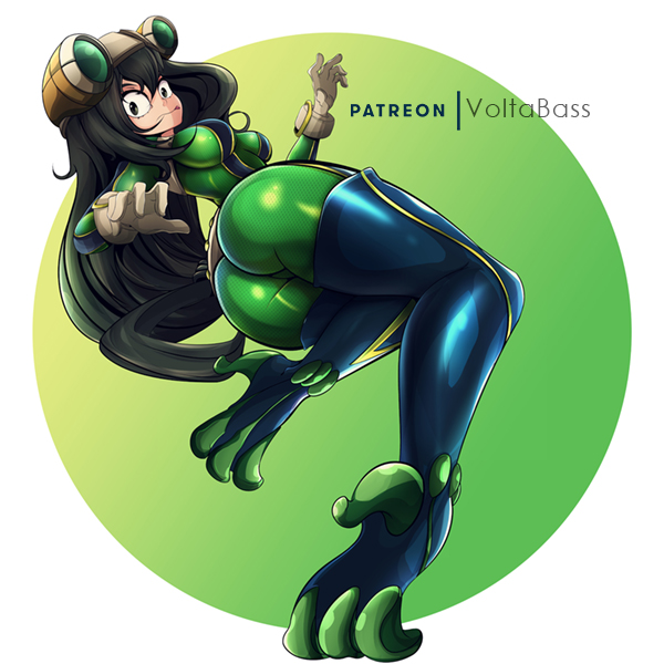 armor big_butt breasts butt butt_focus clothing costume female gloves handwear headgear helmet not_furry simple_background solo suit thick_thighs white_background volta-bass_(artist) my_hero_academia asui_tsuyu amphibian amphibian_humanoid animal_humanoid frog_humanoid humanoid 1:1 signature