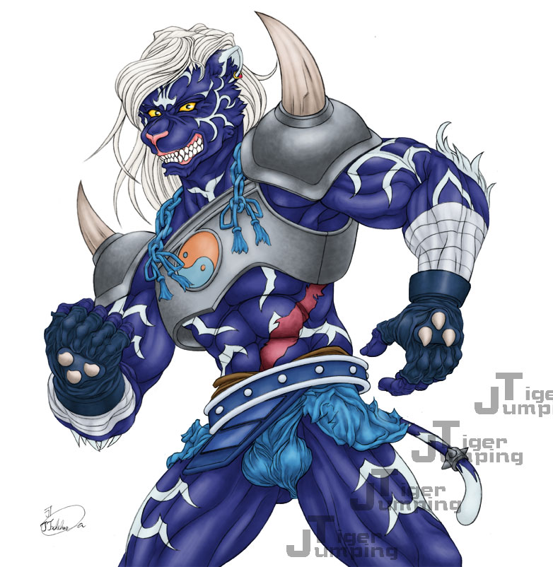 anthro asian_clothing clothing east_asian_clothing fundoshi japanese_clothing male muscular muscular_anthro muscular_male scar solo underwear xkoshiji onmyou_taisenki rangetsu_(onmyou_taisenki) felid mammal pantherine tiger