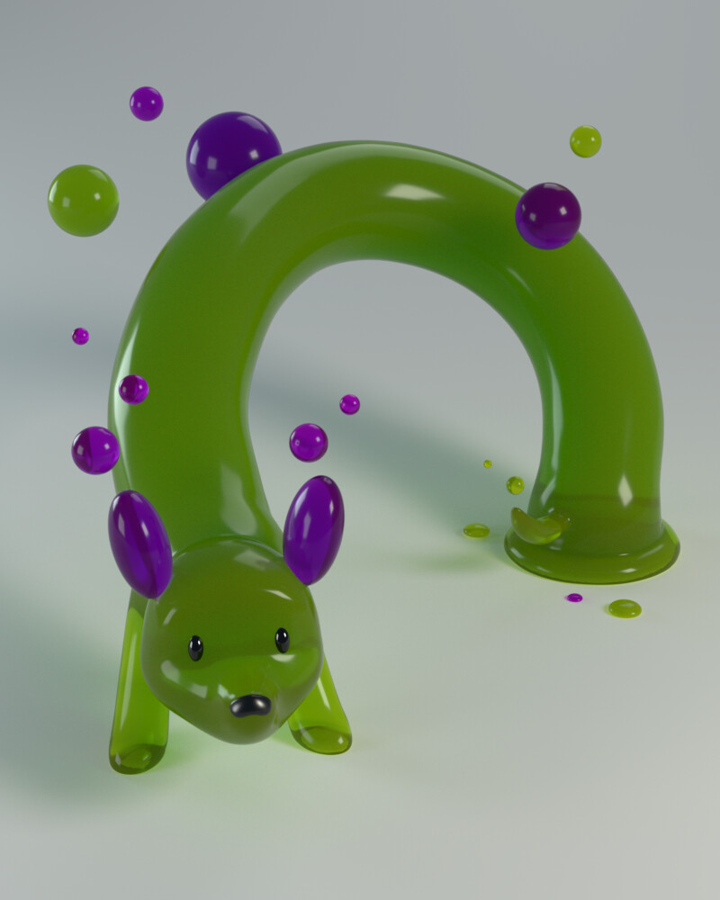 ambiguous_gender black_eyes black_nose bubble candy dessert dot_eyes featureless_legs feral food green_body green_tail light long_body purple_ears simple_background solo tail gorka_fujimoto_holgado canid canine food_creature living_candy mammal 2019 3d_(artwork) 4:5 autodesk_maya_(artwork) colored digital_media_(artwork) lighting shaded substance_painter_(artwork) zbrush_(artwork)