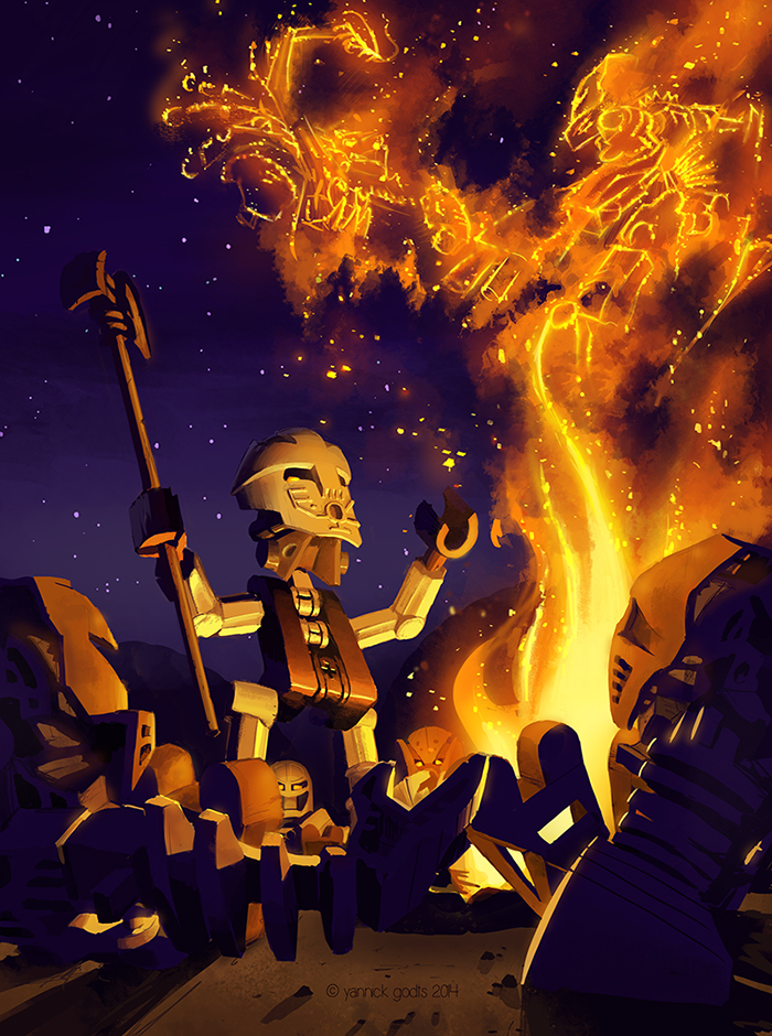 ambiguous_gender armor biped brown_body campfire detailed_background fire group holding_object machine mask night not_furry outside scenery simple_background sitting sky skyline standing star text yellow_eyes deadmanswrench bionicle lego onewa pohatu humanoid matoran nui-jaga rahi robot toa turaga 2014 digital_drawing_(artwork) digital_media_(artwork) full-length_portrait portrait