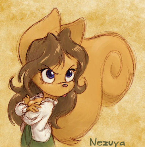 anthro blue_eyes breasts brown_hair cleavage clothed clothing crossed_arms female fluffy fluffy_tail fur hair pink_nose solo tail tongue tongue_out sankam neopets hannah_(neopets) mammal neopet_(species) rodent usul_(neopets) 2010