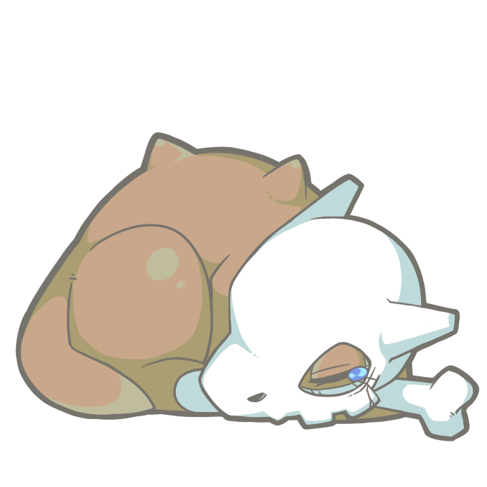 ambiguous_gender back_spikes bodily_fluids bone brown_body brown_spikes brown_tail eyes_closed feral lying on_front sad simple_background skull skull_head solo spikes spikes_(anatomy) tail tears white_background temitess nintendo pokemon cubone generation_1_pokemon pokemon_(species) 1:1 2016 cel_shading shaded