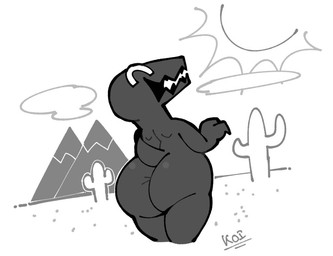 ambiguous_gender anthro big_butt butt cactus claws cloud desert eyes_closed grey_body happy mountain plant smile solo sun thick_thighs dogguyd google google_chrome dinosaur_(google_chrome) dinosaur prehistoric_species reptile scalie monochrome signature