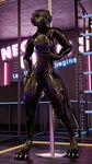 anthro clothing club dancing latex latex_clothing latex_skinsuit looking_at_viewer male pole pole_dancing skinsuit solo tight_clothing kurolatex axel reptile scalie snake 3d_(artwork) 4k 9:16 absurd_res digital_media_(artwork) hi_res