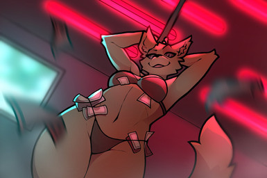 anthro bra clothed clothing dancing female money money_in_underwear panties pole pole_dancing solo stripper_pole underwear underwear_only gurrinch echo_(game) echo_(series) echo_project jenna_begay canid canine fennec_fox fox mammal true_fox hi_res