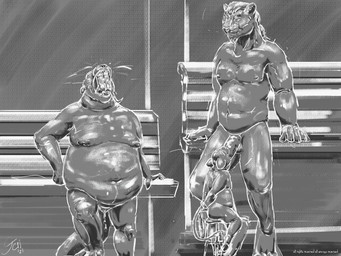 after_sex anthro belly bench bodily_fluids bound cum erection female forced furniture genital_fluids genitals group hands_tied imminent_vore larger_pred male male/female male/male male_pred navel nipples nude_male nude_pred oral oral_penetration oral_vore overweight penetration penis rape sex size_difference smaller_male standing stool tail unwilling_prey vore vulva willing_pred jeri_kleinlowe felid feline mammal mouse murid murine mustelid otter rodent 2022 greyscale monochrome