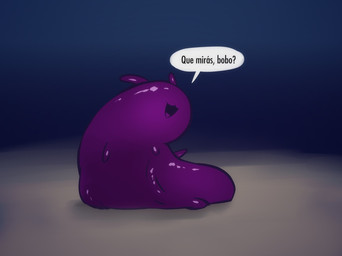 ambiguous_gender anthro armless dialogue glistening glistening_body legless purple_body question smile text underwater water e254e aquatic benthodytes_violeta echinoderm echinozoan sea_cucumber hi_res spanish_text translation_check