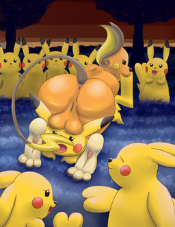 3_toes ambiguous_gender anus backsack balls bite butt cleft_tail feet female feral genitals group harem hindpaw humiliation male male/male paws perineum rear_view soles tail tea_bagging toes voyeur mewscaper nintendo pokemon generation_1_pokemon mammal pikachu pokemon_(species) raichu rodent absurd_res hi_res story story_in_description