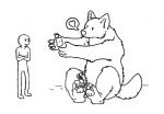 4_toes anthro canid canine canis claws crossed_arms dialogue duo electronics embrace feet fluffy game_console heart_symbol hug human inviting love male mammal monochrome mythological_canine mythological_creature mythology nintendo nintendo_ds nintendo_ds_family pawpads pictographics sad sitting size_difference snazzapplesweet standing toes were werecanid werecanine werewolf wolf