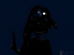 anthro black_body black_clothing black_fur black_hair blue_background blue_body blue_eyes blue_fur clothing female fur glowing glowing_eyes gun hair handgun katana looking_at_viewer mask melee_weapon ranged_weapon revolver scar shark_tail simple_background solo sword weapon lagomorph_dude blender_cycles warfare_machine domi_(domibun) fish hybrid lagomorph leporid mammal marine rabbit shark 3d_(artwork) 4:3 blender_(artwork) digital_media_(artwork) watermark