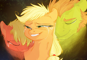 beard blonde_hair bodily_fluids crying eyebrows eyes_closed facial_hair female female_feral feral freckles fur green_body green_eyes green_fur group hair male male_feral orange_body orange_fur ponytail red_body red_fur smile tears teeth trio graystripe64 friendship_is_magic hasbro my_little_pony applejack_(mlp) fan_character haralson_(graystripe64) honey_blossom_(graystripe64) earth_pony equid equine horse mammal pony 2013 digital_media_(artwork) hi_res daughter_(lore) father_(lore) father_and_child_(lore) father_and_daughter_(lore) mother_(lore) mother_and_child_(lore) mother_and_daughter_(lore) mother_and_father_(lore) parent_(lore) parent_and_child_(lore) parent_and_daughter_(lore)