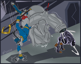 ambush anthro athletic big_penis bloated blue_cap blue_clothing blue_footwear blue_gloves blue_handwear blue_shirt blue_socks blue_topwear bodily_fluids cane churning_balls clothed clothing cock_vore cum door ejaculation erection excessive_genital_fluids footwear foreskin fur genital_fluids genitals glans gloves grey_body grey_fur group gurgling_balls half-erect hallway handwear huge_penis hyper hyper_genitalia hyper_penis imminent_death imminent_digestion inside_balls latex latex_clothing male mask nipple_outline orgasm pantsless partially_clothed penile penis shirt smile socks struggling surprised thick_penis topwear trio vore rxq sly_cooper_(series) sony_corporation sony_interactive_entertainment sucker_punch_productions mammal procyonid raccoon 2024 dated signature