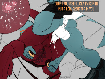 anthro balls big_balls big_breasts bodily_fluids bottomwear bottomwear_down breasts butt clothed clothing cum cum_in_vagina cum_inside dialogue duo female female_penetrated from_behind_position genital_fluids genitals huge_breasts impregnation impregnation_request internal interspecies interspecies_impregnation low-angle_view male male/female male_penetrating male_penetrating_female multiple_ova muscular muscular_female muscular_male nipple_fetish nipple_piercing nipple_pinch nipple_play nipple_ring nipple_ring_pull nipples ovum panties panties_down pants pants_down partially_clothed penetration penile penile_penetration penis_in_vagina perineum piercing pinch red_body ring_piercing sex sperm_cell spread_legs spreading text underwear underwear_down vaginal vaginal_penetration worm's-eye_view zomacaius zoma's_mom aquatic dinosaur fish prehistoric_species reptile saurischian scalie shark theropod tyrannosaurid tyrannosauroid tyrannosaurus tyrannosaurus_rex 4:3 english_text hi_res