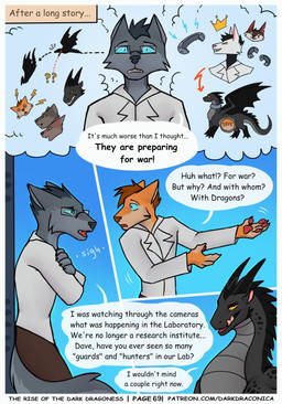 anthro black_body black_horn black_scales black_spikes blue_eyes bottomwear brown_hair clothed clothing coat collar crossed_arms crown cuff_(restraint) dialogue evil_grin eye_scar eyewear facial_scar feral front_view fur glasses grey_body grey_fur grey_hair group hair headgear horn licking licking_lips male neck_spikes notched_ear orange_body orange_fur page_number pants pawpads realization rectangular_glasses restraints scales scar side_view sigh smile speech_bubble standing talking_feral text thought_bubble tongue tongue_out topwear ventral_scales white_clothing white_coat white_topwear yellow_eyes darkdraconica european_mythology mythology boss_(darkdraconica) darky_(darkdraconica) dave_(darkdraconica) simon_(darkdraconica) tom_(darkdraconica) canid canine canis dragon fox mammal mythological_creature mythological_scalie scalie western_dragon wolf absurd_res comic english_text hi_res multiple_scenes url