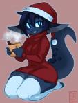 anthro beverage breasts christmas_clothing christmas_headwear clothing container cup dark_body dark_skin female hat headgear headwear holidays kneeling legwear looking_at_viewer santa_hat small_breasts smile solo sweater tail thick_thighs thigh_highs toeless_legwear topwear turtleneck wide_hips nyxondyx christmas mythology smolder animal_humanoid dragon dragon_humanoid humanoid mythological_creature mythological_scalie scalie hi_res