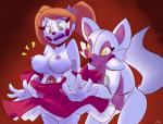 accessory animatronic anthro assisted_exposure big_breasts bow_(feature) bow_accessory bow_ribbon breasts canid canine circus_baby_(fnaf) clothed clothing dress duo female female/female five_nights_at_freddy's fox funtime_foxy_(fnafsl) genitals hair hair_accessory hair_bow hair_ribbon hi_res humanoid humanoid_on_anthro jailbait_knight machine makeup mammal nipples open_mouth pigtails pussy red_nose ribbons robot robot_humanoid scottgames sister_location surprise