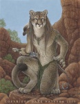 anthro armlet barefoot biped bottomwear braided_hair brown_body brown_fur brown_hair claws clothed clothing dagger day digitigrade ear_piercing feathers feet front_view fur hair holding_dagger holding_melee_weapon holding_object holding_weapon jewelry kneeling loincloth long_hair looking_at_viewer male melee_weapon mullet necklace outside photorealism piercing skimpy sky solo tail topless tribal weapon whiskers dark_natasha cougar felid feline mammal 2010 signature