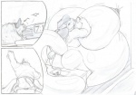 anthro bathroom bed belly big_belly big_breasts black_hair blackfox85 bodily_fluids breast_expansion breasts clock comic expansion eyewear felid female furniture gin_(blackfox85) glasses hair hose hose_inflation huge_belly huge_breasts hyper hyper_belly hyper_breasts inflation kitty_vanilji lactating lion liquid_inflation mammal mature_anthro mature_female monochrome nipples nude overweight pantherine tail traditional_media_(artwork) water_inflation