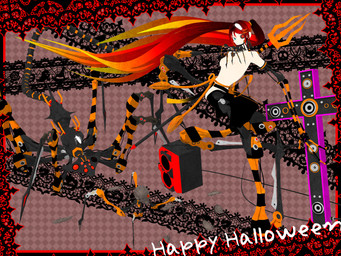 3_fingers 6_legs 8_eyes ambiguous_gender black_body blue_eyes breasts checkered checkered_background cross female feral fingers gradient_hair group hair happy_halloween holidays human_skull jewelry long_tail looking_at_viewer machine mechanical_arm mechanical_leg medium_breasts multi_eye necklace nipples pattern_background red_eyes red_hair segmented_tail simple_background speaker striped_arms striped_legs tail text trio twintails_(hairstyle) deino_(artist) deino_(modeler) halloween calne_ca magnesium_(deino) nato-kun rubidium_(deino) arthropod crustacean humanoid isopod malacostracan robot robot_feral robot_humanoid waddling_head 2009 3d_(artwork) 4:3 autodesk_3ds_max_(artwork) digital_media_(artwork) english_text female_(lore) male_(lore)