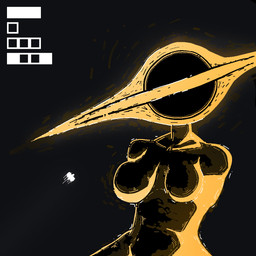armless black_background black_body black_hole breasts code duo female medium_breasts nude orange_body outline planet simple_background size_difference spacecraft text vehicle white_outline alberto_omega interstellar_(movie) fan_character gargantua_black_hole humanoid 1:1 half-length_portrait portrait