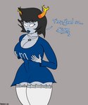 big_breasts black_hair breast_implants breasts clothed clothing dialogue eyewear female glasses hair horn jewelry legwear lips necklace not_furry solo thick_lips thigh_highs mudamura homestuck ms_paint_adventures aranea_serket alien humanoid troll_(homestuck) 5:6 absurd_res hi_res