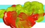 69_position anthro anthro_on_anthro butt butt_grab dessert duo food gelatin green_goo hand_on_butt latex male male/male muscular oral red_goo sex translucent kartos bear goo_creature mammal