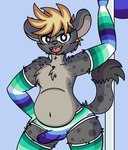 anthro arm_warmers armwear blonde_hair blush briefs bulge calahoo_(calahootheyeen) chest_tuft clothing detailed_bulge flagpole hair hand_on_hip hi_res hyena legwear lgbt_pride littlepazzie male mammal markings pride_color_clothing pride_color_flag pride_colors slightly_chubby slightly_chubby_anthro slightly_chubby_male solo spots spotted_body spotted_hyena stockings thigh_highs tuft underwear vincian_pride_colors