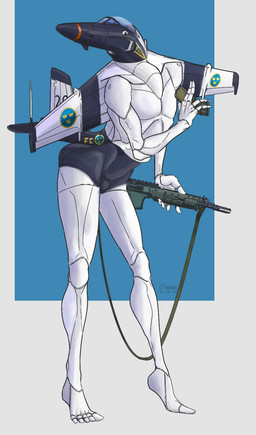 aircraft airplane anthro athletic athletic_male automatkarbin feet fin gun holding_magazine_(gun) humanoid_feet humanoid_hands jet lesser_coat_of_arms_the_kingdom_of_sweden looking_at_viewer machine magazine_(gun) male metallic_body nude plantigrade pose ranged_weapon roundel simple_background slim_male solo standing swedish_air_force tail tail_fin tiptoes vehicle weapon white_body wings krowbutt general_motors saab saab_lansen aeromorph living_aircraft living_machine living_vehicle hi_res