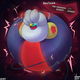 air_inflation belly big_belly blue_sclera dialogue ellipsis emphatic_ellipsis expansion for_a_head glowing glowing_body huge_belly hyper hyper_belly hyper_inflation immobile inflation motion_lines purple_body red_body red_mouth red_text screen screen_face smile smiling_at_viewer solo text white_text yellow_sclera woosp mario_and_luigi:_brothership mario_and_luigi_(series) mario_bros nintendo reclusa_(mario) deity object_head screen_head 1:1 2024 dated hi_res