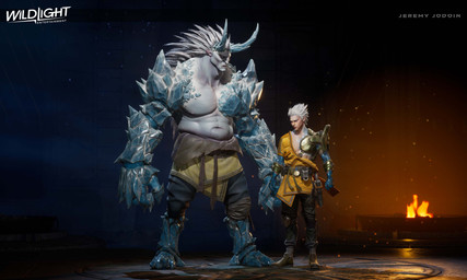3_toes arm_spikes armor barefoot belt belt_pouch black_bottomwear black_clothing black_pants black_sclera blue_body blue_eyes blue_horn blue_spikes bottomwear brazier brown_belt brown_clothing brown_footwear brown_shoes clothed clothed_human clothed_humanoid clothed_male clothing duo embers eyebrows feet fire fist footwear fully_clothed fully_clothed_human fully_clothed_male gold_armband gun hair handgun holstered_pistol horn humanoid_pointy_ears ice_horn inside larger_humanoid larger_male light lips long_hair male male_human male_humanoid mouth_closed muscular muscular_humanoid muscular_male navel not_furry open_mouth pale_skin pants pauldron pecs pistol pointy_ears ranged_weapon shoes short_hair shoulder_spikes size_difference smaller_human smaller_male spikes spikes_(anatomy) spiky_hair tan_body tan_lips tan_skin text toes topless topless_humanoid topless_male topwear torn_bottomwear torn_clothing torn_pants tusks weapon white_body white_eyebrows white_hair white_skin yellow_clothing yellow_topwear jeremy_jodoin highguard_(game) kai_(highguard) rime_(highguard) demon demon_humanoid horned_humanoid human humanoid ice_demon mammal 2026 3d_(artwork) 5:3 absurd_res artist_name colored digital_media_(artwork) english_description english_text hi_res lighting official_art shaded