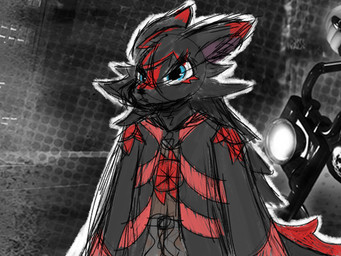 anthro asian_clothing black_body black_fur blue_eyes clothed clothing east_asian_clothing eyeliner fully_clothed fur hair head_tuft highlights_(coloring) japanese_clothing long_hair makeup male markings outline red_body red_fur red_highlights screencap screencap_background solo symbol tail tail_markings tuft white_outline fuzzf pantheon_(manga) shadow_the_hedgehog_(video_game) mikiri_(pantheon) animal_humanoid canid canid_humanoid canine canine_humanoid canis humanoid mammal mammal_humanoid wolf 2026 4:3 hi_res